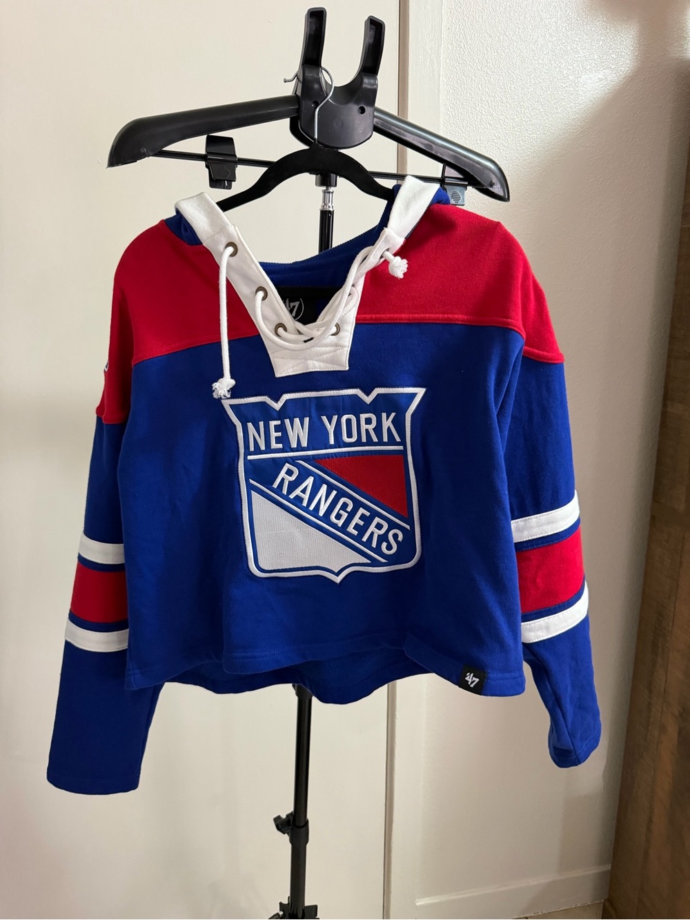 47 Women's New York Rangers Blue & Red Hockey Pullover Hoodie